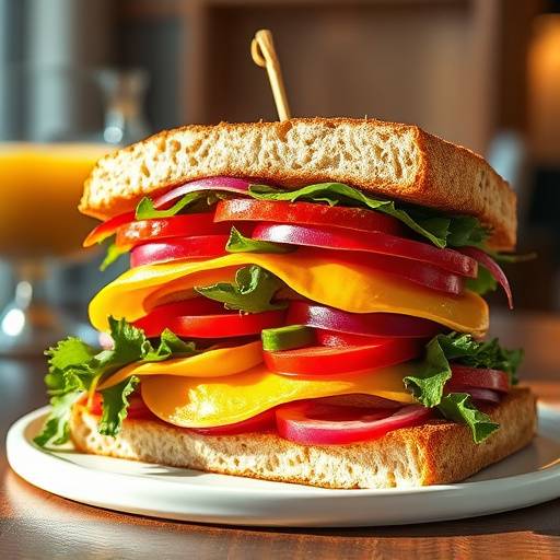 A colorful Gatsby sandwich overflowing with chips, polony, and sauces