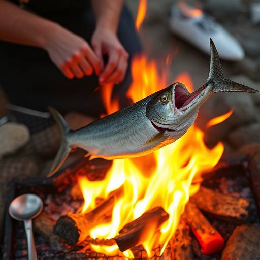 A person preparing Snoek on an open fire, a traditional way of cooking this fish in the Western Cape