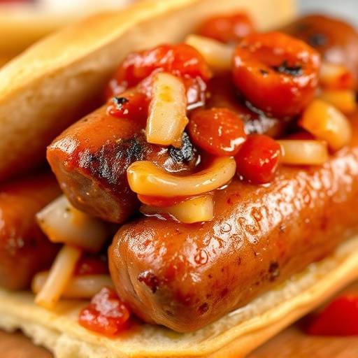 Boerewors Roll: A grilled South African sausage served in a roll with chutney and fried onions