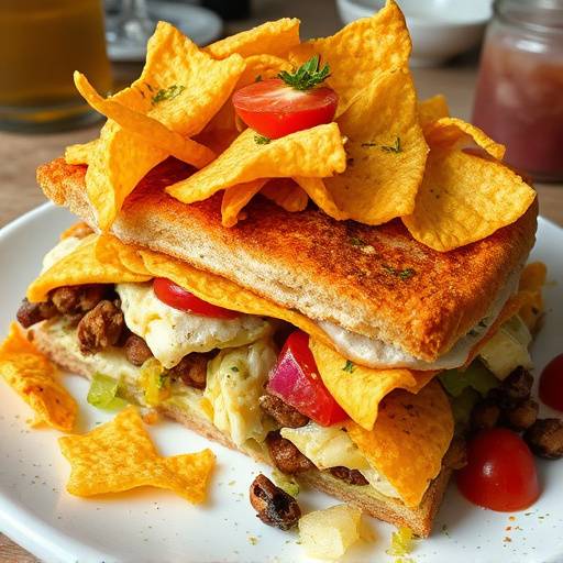 Image of a homemade Gatsby, piled high with chips and fillings