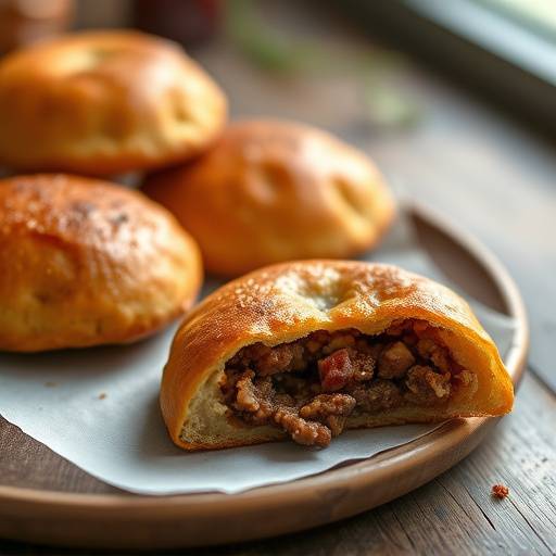 Image of golden brown Vetkoek, some filled with mince
