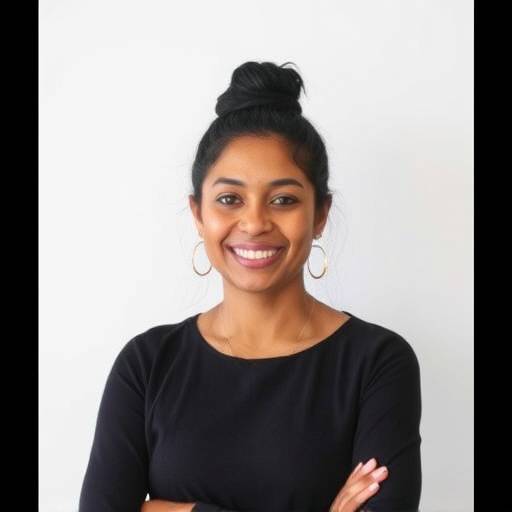 Portrait of Aisha Patel, community manager for Mzansi Bites, with a friendly expression